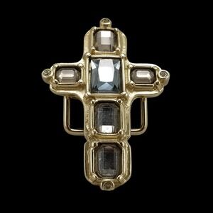 Abel Brand Gold Tone Cross Belt Buckle Embellished Crystals Made in Italy‎